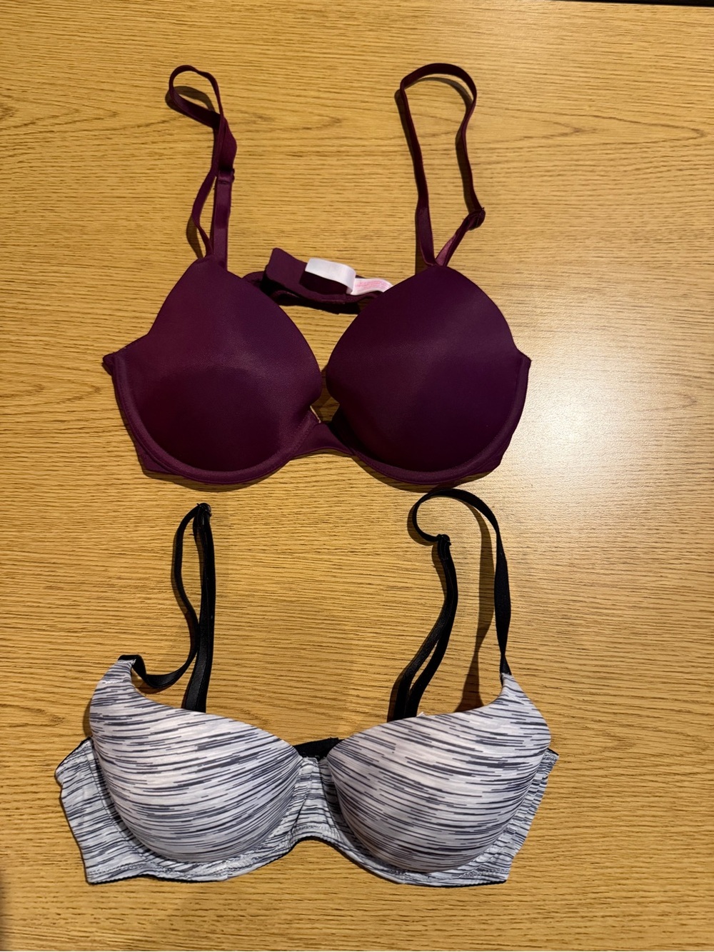 PINK Victoria's Secret Plum & Heathered Gray Duo Bra Set